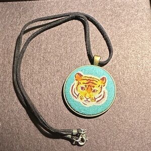Tiger Pendant Necklace with Black Cord